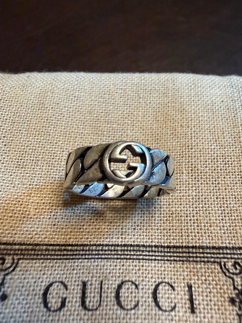 New Authentic Gucci GG Logo Silver Ring Size IT 13 / US 6.5